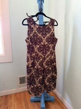 Charming Charlie Purple & Tan Damask Floral Sleeveless Dress Size L